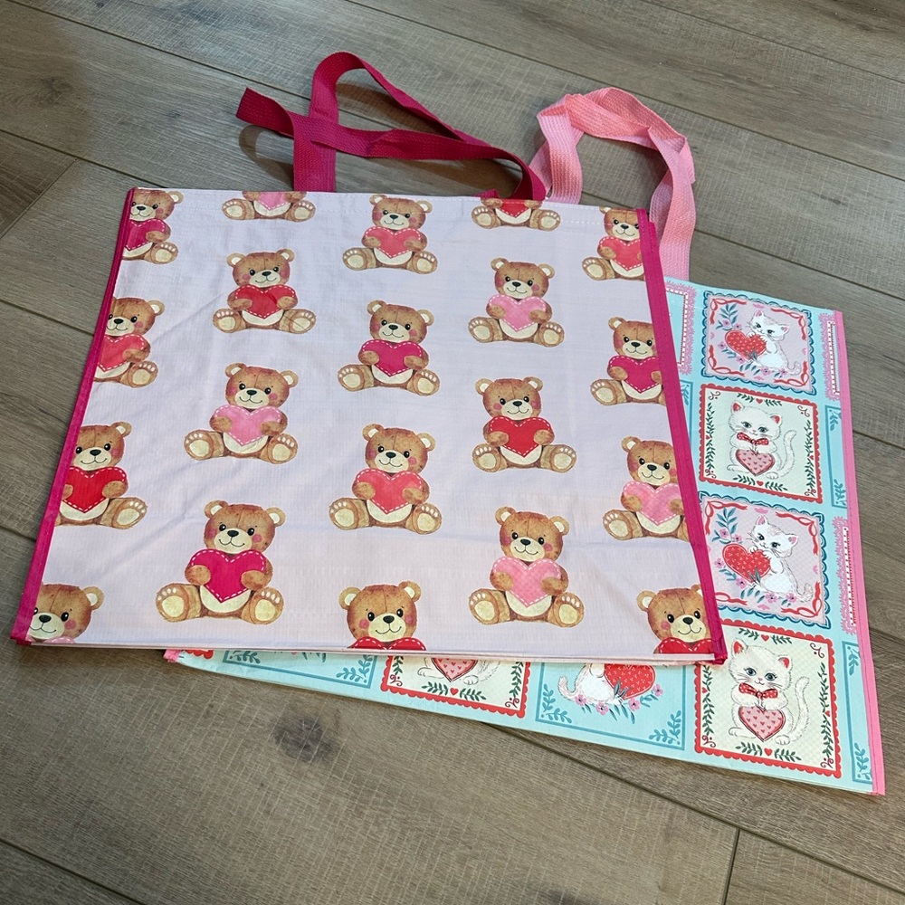 Homegoods TJMaxx Marshalls Valentines Day Kitten & Teddy Bear Heart Bags NWOT